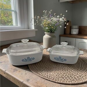 Vintage CorningWare Blue Cornflower Set A-1-B (1 Qt) & A-2-B (2 Qt) w/ Lids